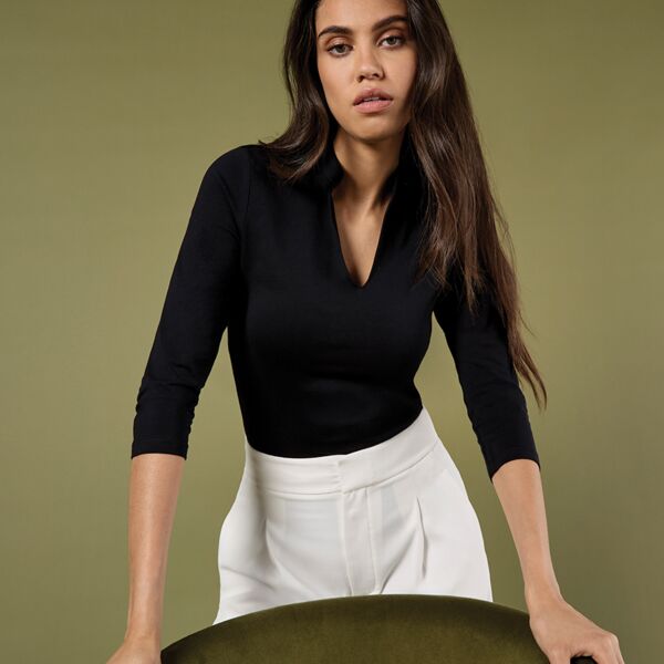 Kustom Kit Ladies 3/4 Sleeve Mandarin Collar Top Thumbnail