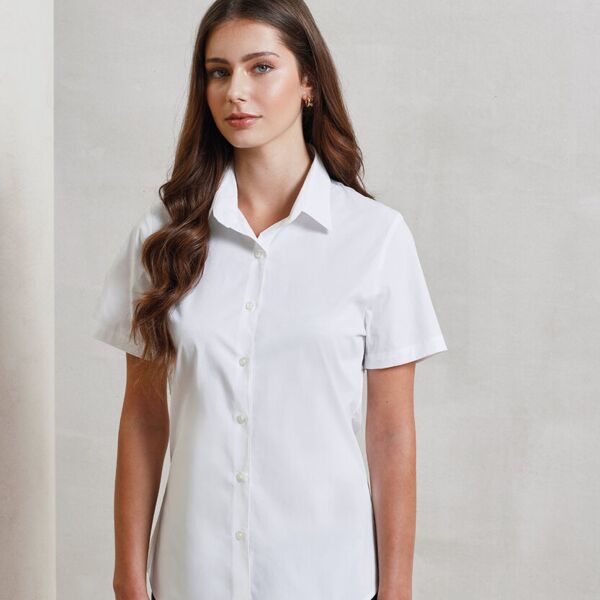 Women's stretch fit cotton poplin short sleeve blouse Thumbnail